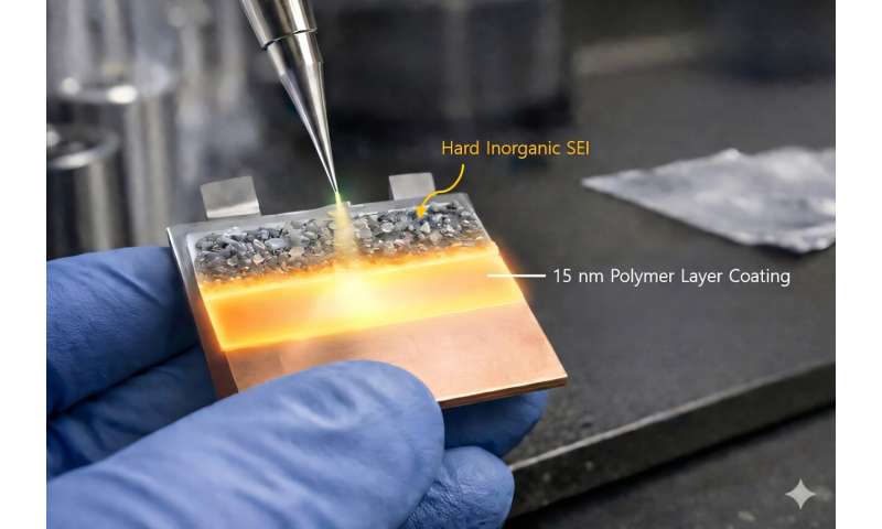 Ultrathin polymer layer extends lifespan of anode-free lithium metal batteries